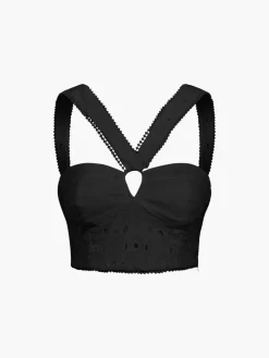 COMMENSE Cotton Eyelet Zippered Crop Top* Crop Tops|Tank Tops & Camis