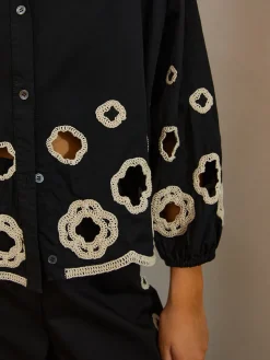 COMMENSE Cotton Hollow Embroidered Blouse* Blouses & Shirts|Tops