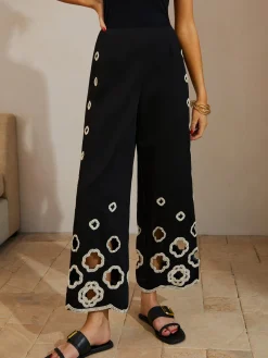COMMENSE Cotton Hollow Embroidered Cropped Pants* Pants|Bottoms