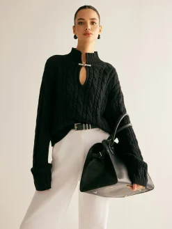 COMMENSE Cotton Keyhole Neckline Knit Top* Sweater Tops|Sweaters & Cardigans