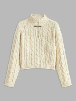 COMMENSE Cotton Keyhole Neckline Knit Top* Sweater Tops|Sweaters & Cardigans