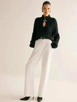COMMENSE Cotton Keyhole Neckline Knit Top* Sweater Tops|Sweaters & Cardigans