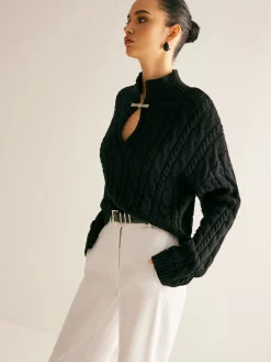 COMMENSE Cotton Keyhole Neckline Knit Top* Sweater Tops|Sweaters & Cardigans