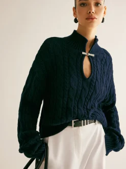 COMMENSE Cotton Keyhole Neckline Knit Top* Sweater Tops|Sweaters & Cardigans