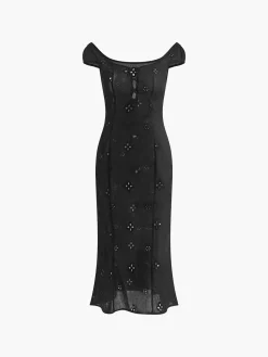 COMMENSE Cotton Keyhole Neckline Midi Dress* Black Dresses|Casual Dresses