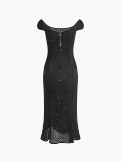 COMMENSE Cotton Keyhole Neckline Midi Dress* Black Dresses|Casual Dresses