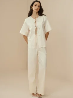 COMMENSE Cotton Lace Up Cozy Pants Set* Pants Sets|Matching Sets
