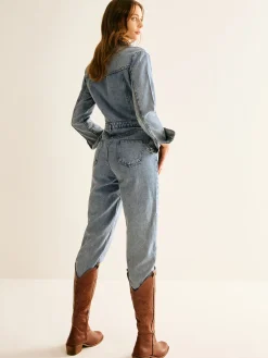 COMMENSE Cotton Long Sleeve Denim Jumpsuit Without Belt* Denim|Bottoms