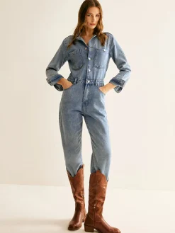 COMMENSE Cotton Long Sleeve Denim Jumpsuit Without Belt* Denim|Bottoms