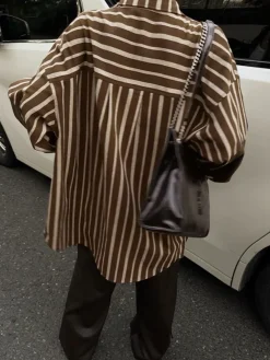 COMMENSE Cotton Panel Pinstripe Polo Shirt* Blouses & Shirts|Tops