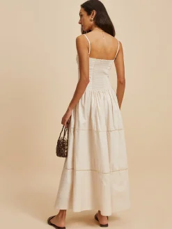 COMMENSE Cotton Pleated Low Cut Dress* White Dresses|Casual Dresses