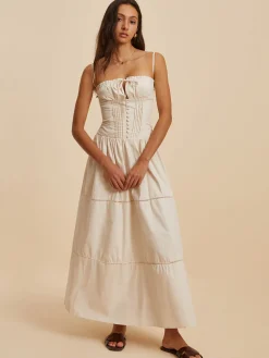 COMMENSE Cotton Pleated Low Cut Dress* White Dresses|Casual Dresses