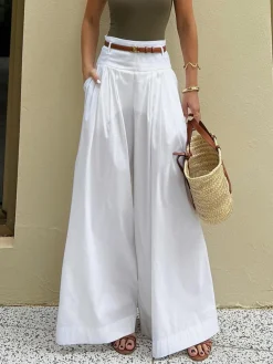 COMMENSE Cotton Pleated Wide Leg Pants* Wide Leg|Pants