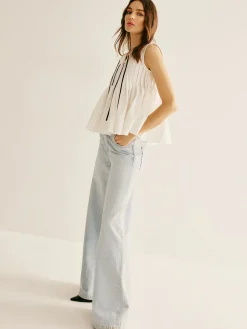 COMMENSE Cotton Ruffle Pleated Tie Front Blouse* Blouses & Shirts|Tops