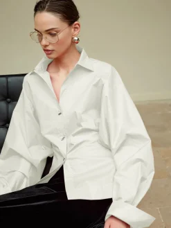 COMMENSE Cotton Side Pleated Polo Shirt* Blouses & Shirts|Tops
