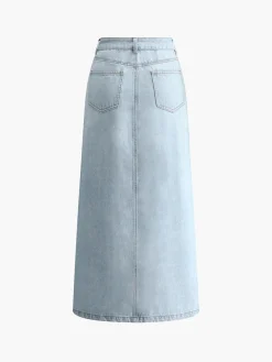 COMMENSE Cotton Split Denim Skirt* Skirts|Denim