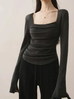 COMMENSE Cotton Square Neck Slim Sweater* Sweater Tops|Sweaters & Cardigans
