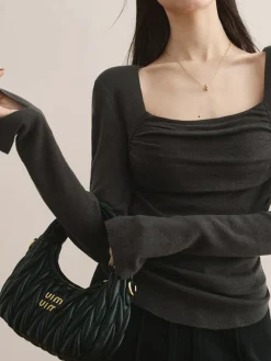 COMMENSE Cotton Square Neck Slim Sweater* Sweater Tops|Sweaters & Cardigans