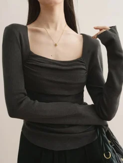 COMMENSE Cotton Square Neck Slim Sweater* Sweater Tops|Sweaters & Cardigans