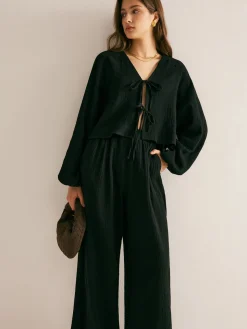 COMMENSE Cotton Tie Front Cozy Pants Set* Pants Sets|Matching Sets