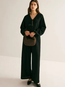 COMMENSE Cotton Tie Front Cozy Pants Set* Pants Sets|Matching Sets