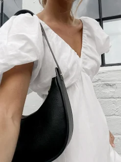 COMMENSE Cotton V-Neck Puff Sleeves Backless Dress* White Dresses|Casual Dresses