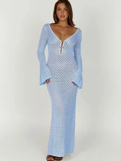 COMMENSE Cover Up Long Sleeve Open Back Long Dress* White Dresses|Black Dresses