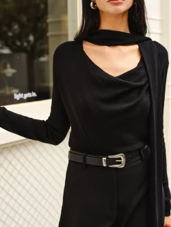 COMMENSE Cowl Neck Ribbon Knit Top* Sweater Tops|Sweaters & Cardigans