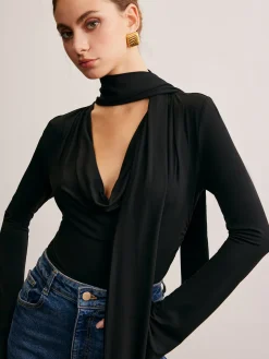 COMMENSE Cowl Neck Ribbon T-Shirt* T-shirts|Tops