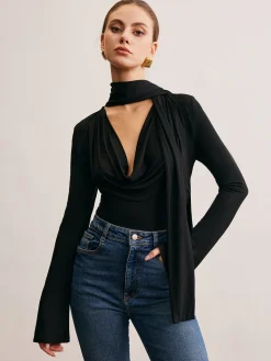 COMMENSE Cowl Neck Ribbon T-Shirt* T-shirts|Tops