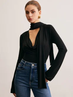 COMMENSE Cowl Neck Ribbon T-Shirt* T-shirts|Tops