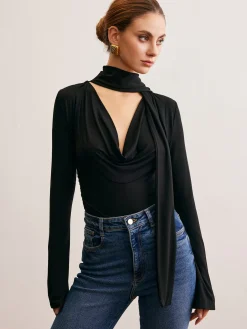 COMMENSE Cowl Neck Ribbon T-Shirt* T-shirts|Tops