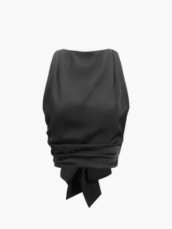 COMMENSE Cowl Neck Ruched Open Back Crop Top* Crop Tops|Tank Tops & Camis