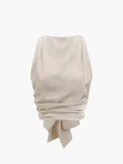 COMMENSE Cowl Neck Ruched Open Back Crop Top* Crop Tops|Tank Tops & Camis