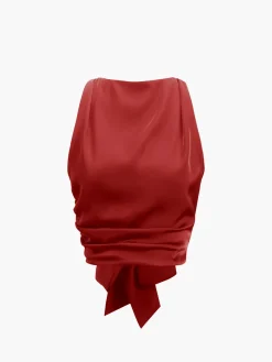 COMMENSE Cowl Neck Ruched Open Back Crop Top* Crop Tops|Tank Tops & Camis