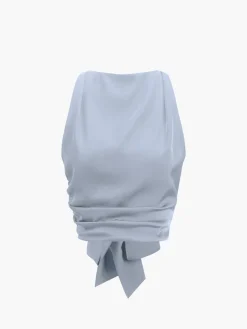 COMMENSE Cowl Neck Ruched Open Back Crop Top* Crop Tops|Tank Tops & Camis