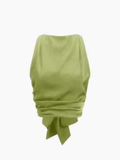 COMMENSE Cowl Neck Ruched Open Back Crop Top* Crop Tops|Tank Tops & Camis