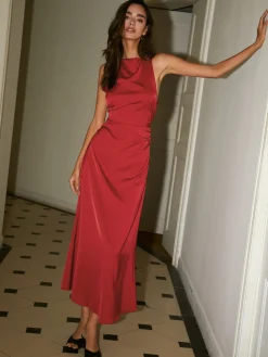 COMMENSE Cowl Neck Satin Back Cross Long Dress* Black Dresses|Cocktail & Party Dresses
