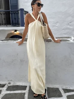 COMMENSE Creamy Halter Long Dress* Casual Dresses|Summer Dresses
