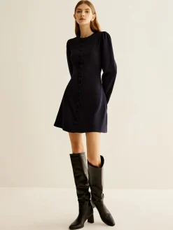 COMMENSE Crew Neck Breasted Slim Dress* Casual Dresses|Short Dresses