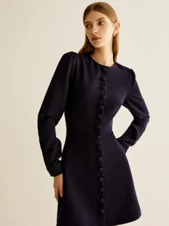 COMMENSE Crew Neck Breasted Slim Dress* Casual Dresses|Short Dresses