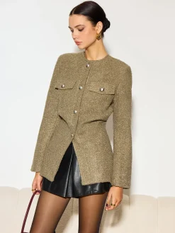 COMMENSE Crew Neck Button Down Tweed Coat* Outerwear|Tops