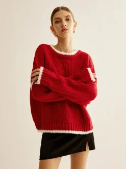 COMMENSE Crew Neck Contrast Binding Sweater* Sweater Tops|Sweaters & Cardigans