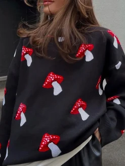 COMMENSE Crew Neck Jacquard Pullover Sweater* Sweater Tops|Sweaters & Cardigans