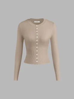 COMMENSE Crew Neck Long Sleeve Cardigan* Cardigans|Sweaters & Cardigans