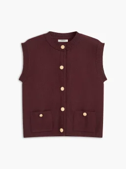 COMMENSE Crew Neck Metal Button Sweater Vest* Sweater Vests|Sweaters & Cardigans