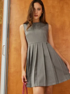 COMMENSE Crew Neck Panel Pleated Tank Dress* Casual Dresses|Short Dresses