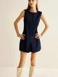 COMMENSE Crew Neck Sleeveless Denim Dress* Casual Dresses|Work Dresses
