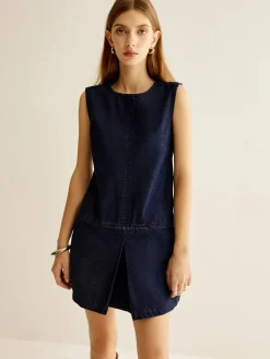 COMMENSE Crew Neck Sleeveless Denim Dress* Casual Dresses|Work Dresses