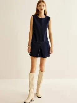 COMMENSE Crew Neck Sleeveless Denim Dress* Casual Dresses|Work Dresses